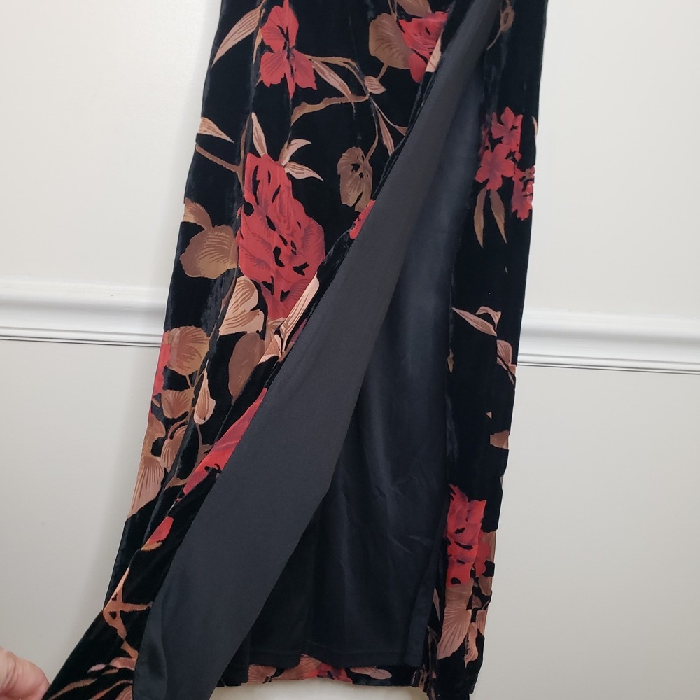 Lulus Velvet Burnout Strapless Gown Sz S Dress Floral Side Slit Formal Goth Vamp - Picture 6 of 16